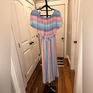 Buddy Love Size Medium Colorful Striped Off-Shoulder Cropped Ankle Jumpsuit